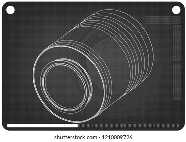 3d model of barrel on a black background. Drawing