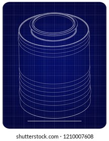 3d model of barrel on a blue background. Drawing