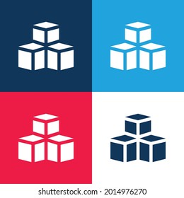 3d Model blue and red four color minimal icon set