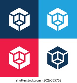 3d Modelo azul y rojo cuatro colores conjunto de iconos mínimo
