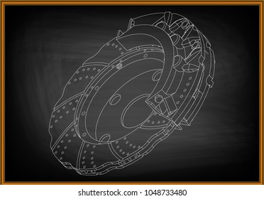 3d model of the brake disc on a black background. Drawing