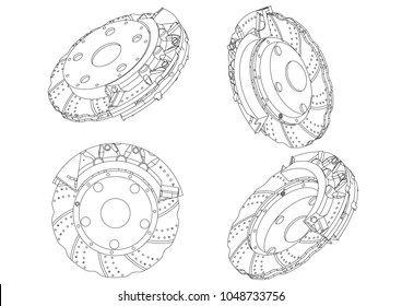 3d model of the brake disc on a white background. Drawing