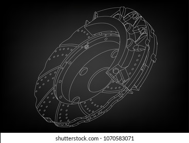 3d model of the brake disc on a black background. Drawing