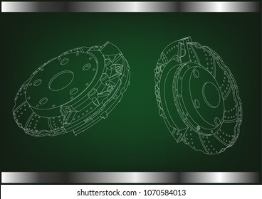 3d model of the brake disc on a green background. Drawing