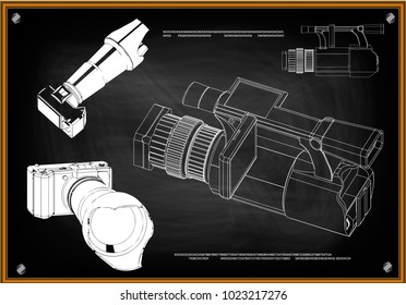 3d model of the camera on a  blackboard. Drawing