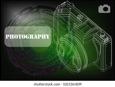 3d model of the camera on a green background. Drawing