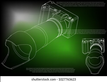 3d model of the camera on a green background. Drawing