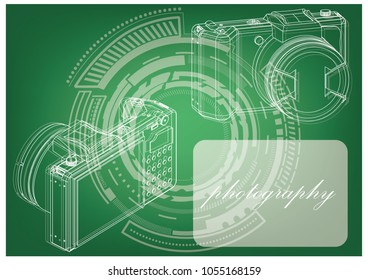 3d model of the camera on a green background. Drawing