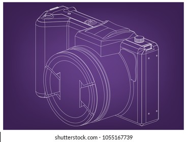 3d model of the camera on a purple background. Drawing