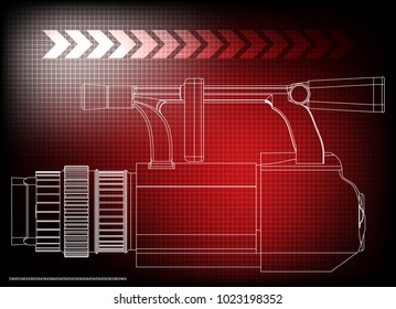 3d model of the camera on a red background. Drawing