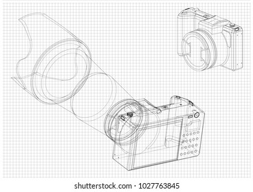 3d model of the camera on a white background. Drawing