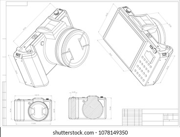 3d model of the camera on a white background. Drawing