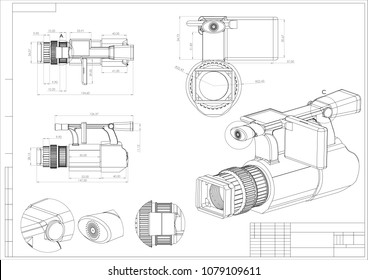 3d model of the camera on a white background. Drawing