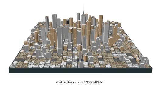 3D model of city. Isolated on white background. Vector illustration. Front view.