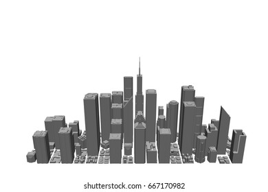 3D model of city. Isolated on white background.Vector illustration.