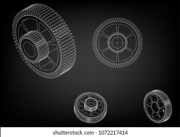 3d model of a cogwheel on a black background. Drawing