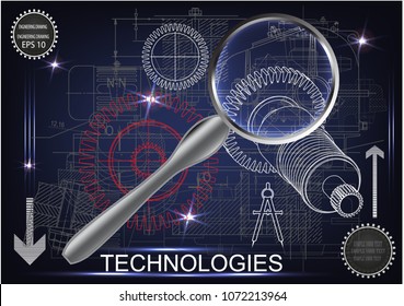 3d model of a cogwheel on a blue background. Drawing