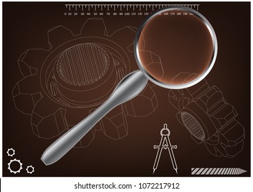 3d model of a cogwheel on a brown background. Drawing