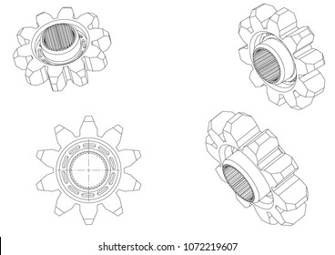 3d model of a cogwheel on a white background. Drawing