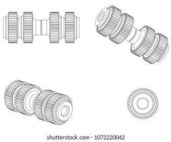 3d model of a cogwheel on a white background. Drawing