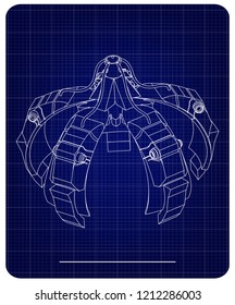 3d model of crane hand on a blue background. Drawing