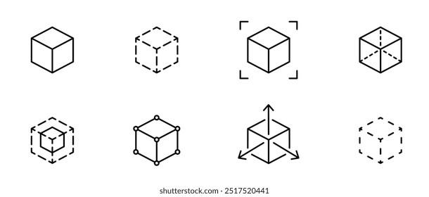 Conjunto de iconos de cubo de modelo 3D. Icono de Vector de modelo de cubo tridimensional. Vector