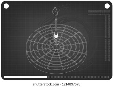 3d model of darts on a black background. Drawing