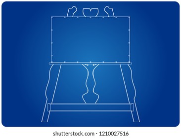 3d model of easel on a blue background. Drawing