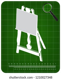 3d model of easel on a green background. Drawing