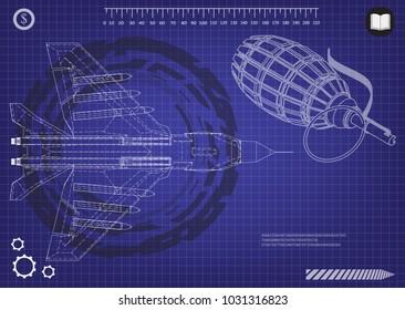 3d model of a fighter and a grenade on a blue background