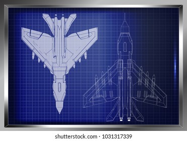 3d model of a fighter on a blue background. Drawing