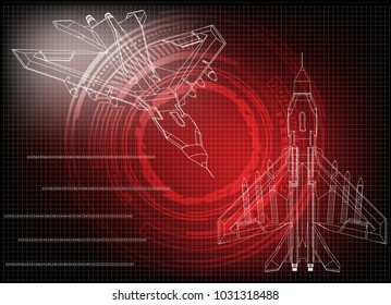 3d model of a fighter on a red background. Drawing