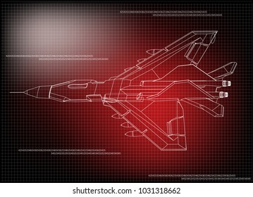 3d model of a fighter on a red background. Drawing