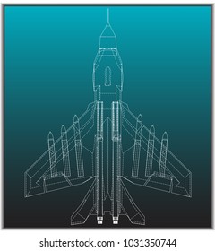 3d model of a fighter on a turquoise background. Drawing