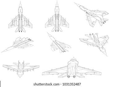 3d model of a fighter on a white background. Drawing