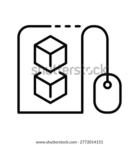 3d model file icon. Technology and 3d modeling line symbol. Black and white.