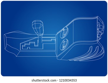 3d model of gearbox on a blue background. Drawing