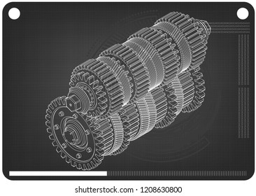 3d model of gears on a black background