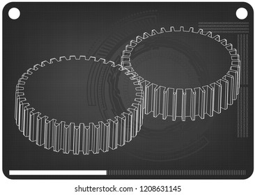 3d model of gears on a black background