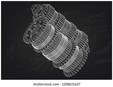 3d model of gears on a black background