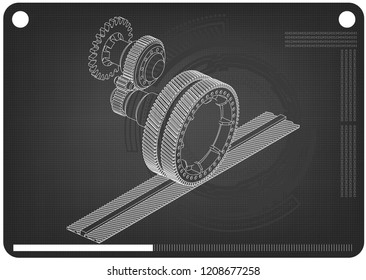 3d model of gears on a black background