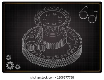 3d model of gears on a black background