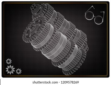 3d model of gears on a black background
