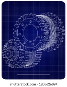 3d model of gears on a blue background