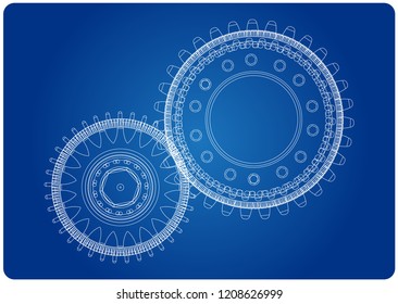 3d model of gears on a blue background