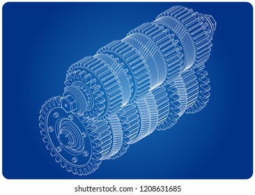3d model of gears on a blue background