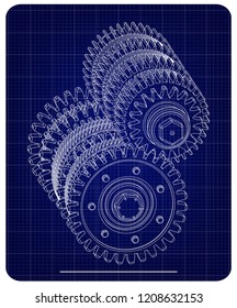 3d model of gears on a blue background