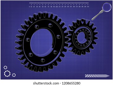 3d model of gears on a blue background