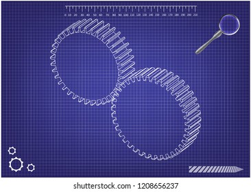 3d model of gears on a blue background