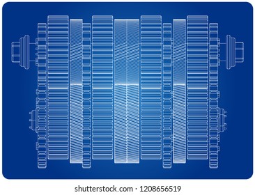 3d model of gears on a blue background